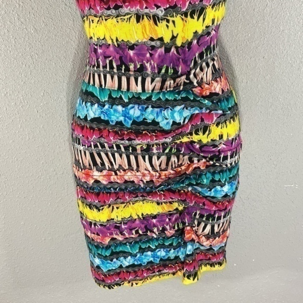 Nicole Miller Artier floral bike chain stripe bodycon dress O6 - Picture 4 of 13